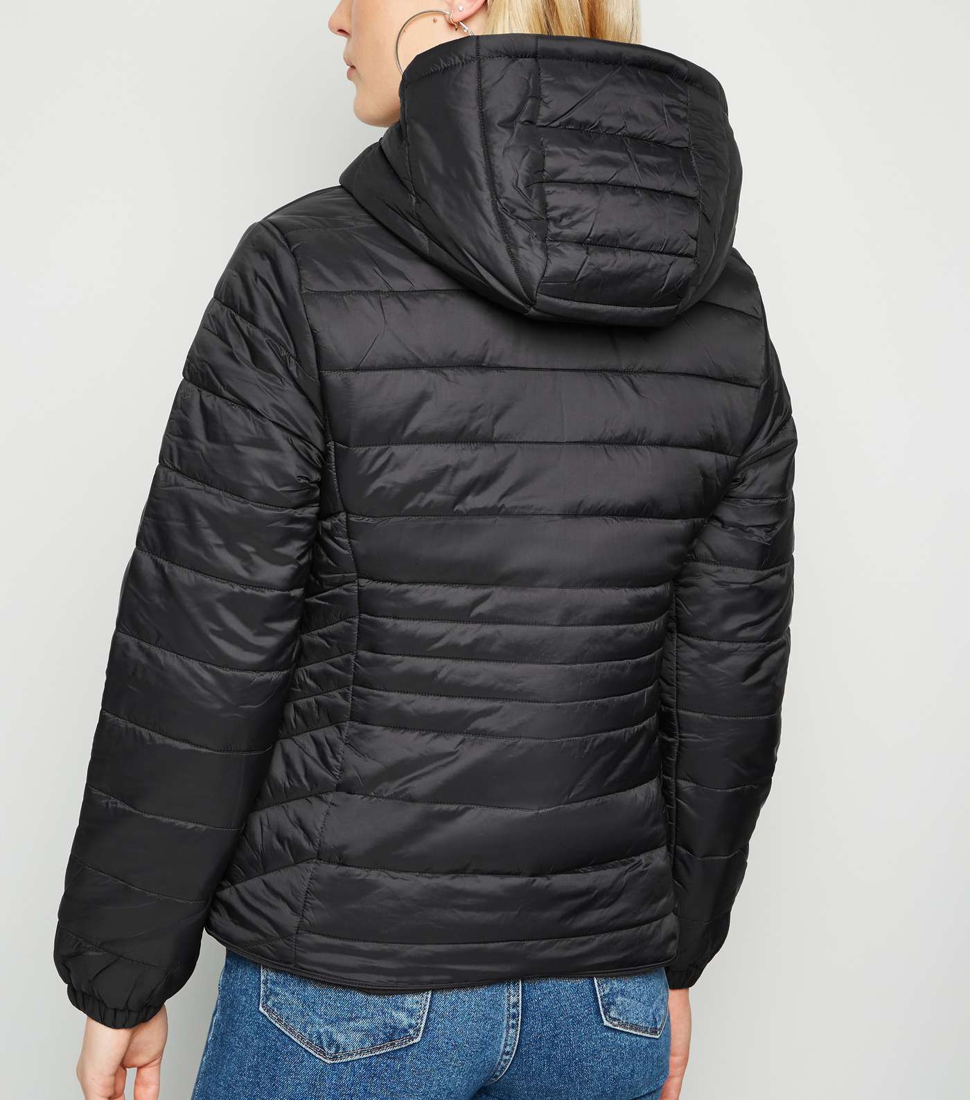 Black Hooded Lightweight Puffer Jacket  Image 3