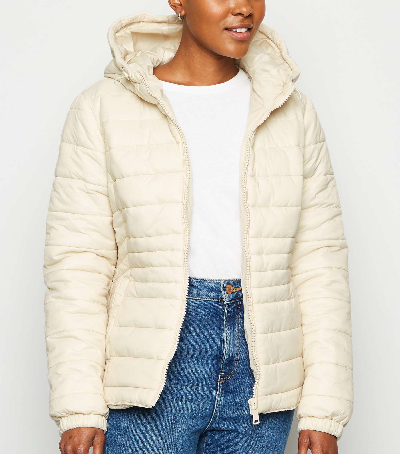 White Hooded Lightweight Puffer Jacket 