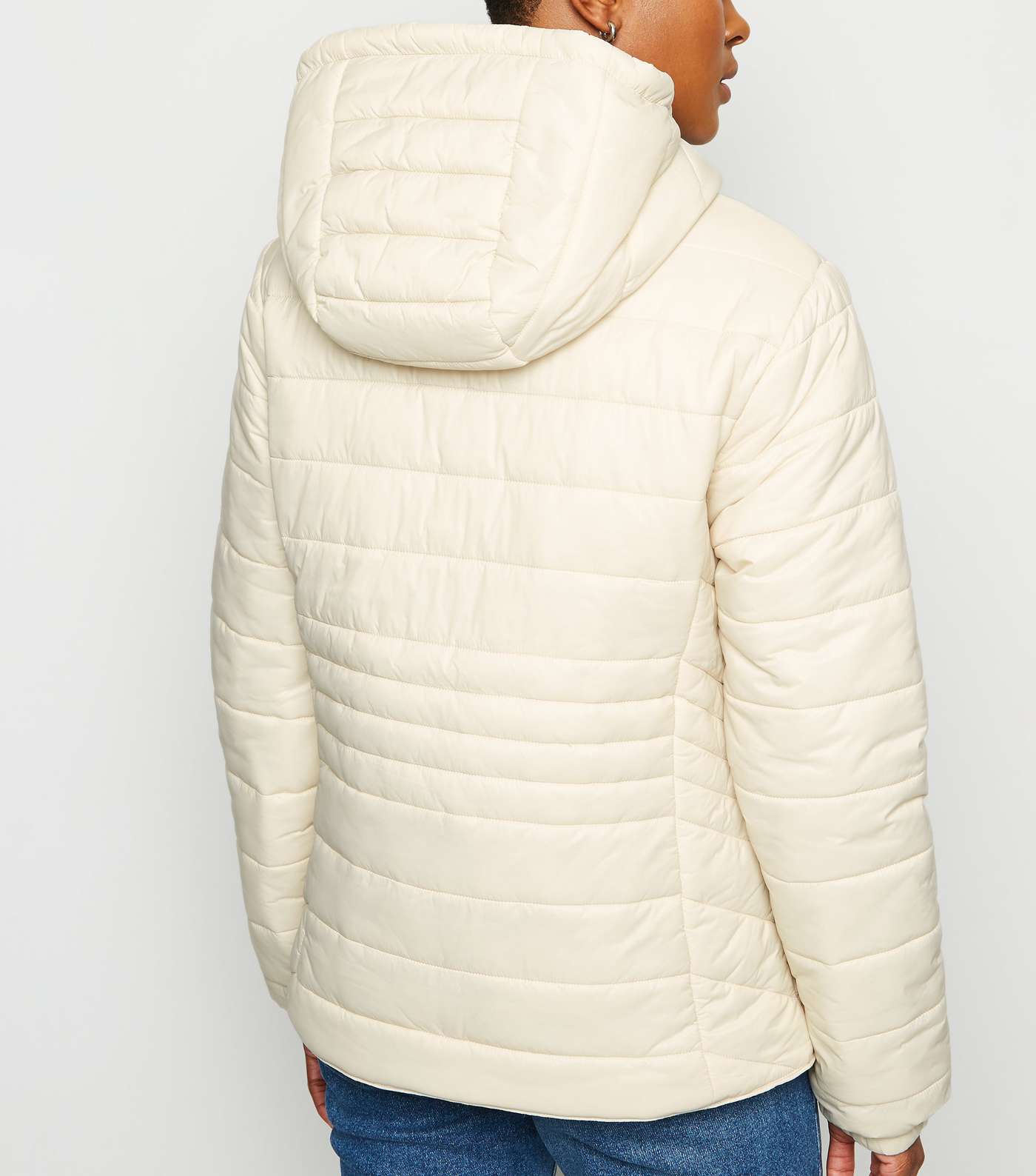 White Hooded Lightweight Puffer Jacket  Image 5