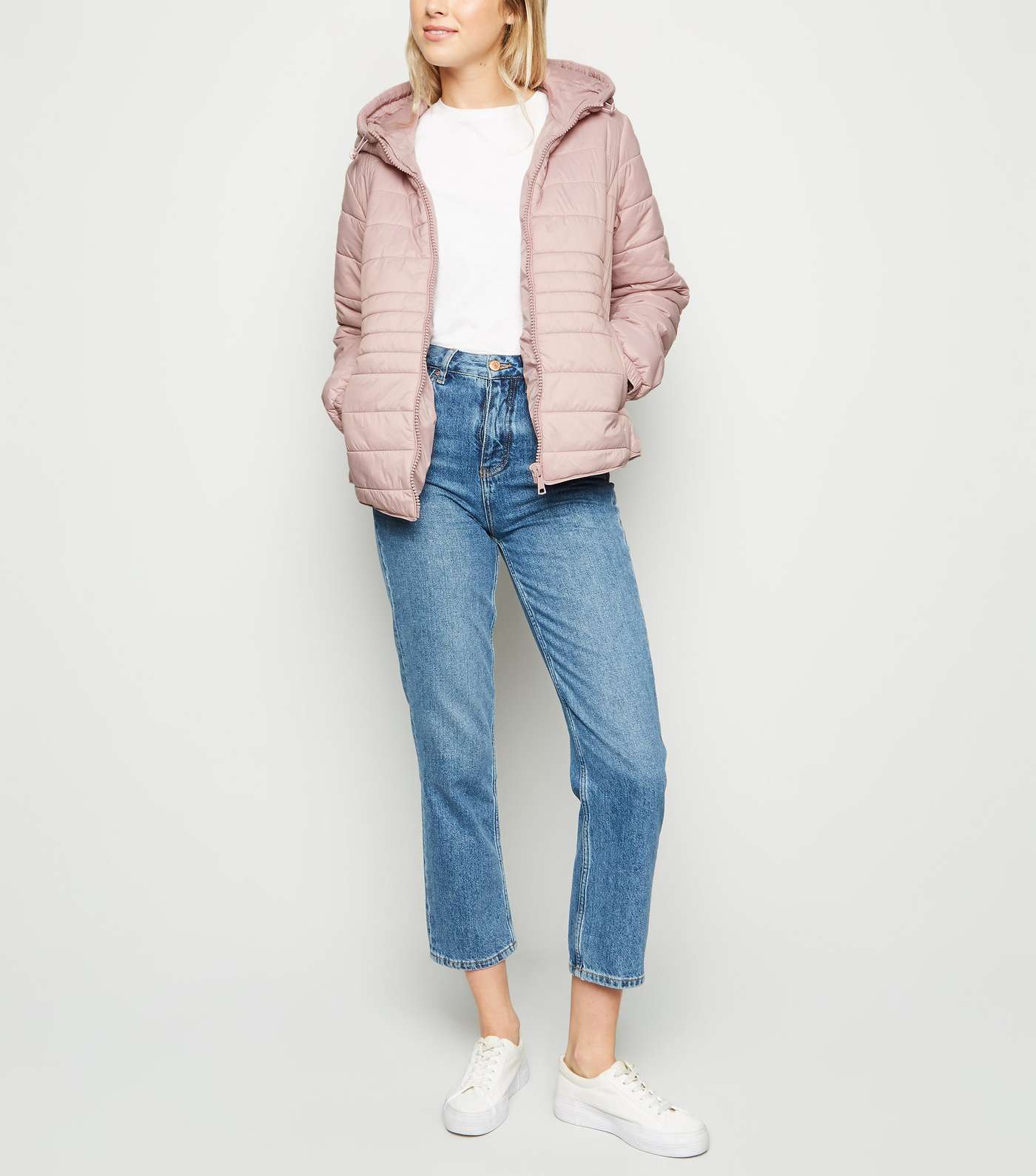 Pale Pink Hooded Lightweight Puffer Jacket 