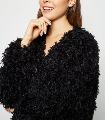 Womens black deals fluffy cardigan