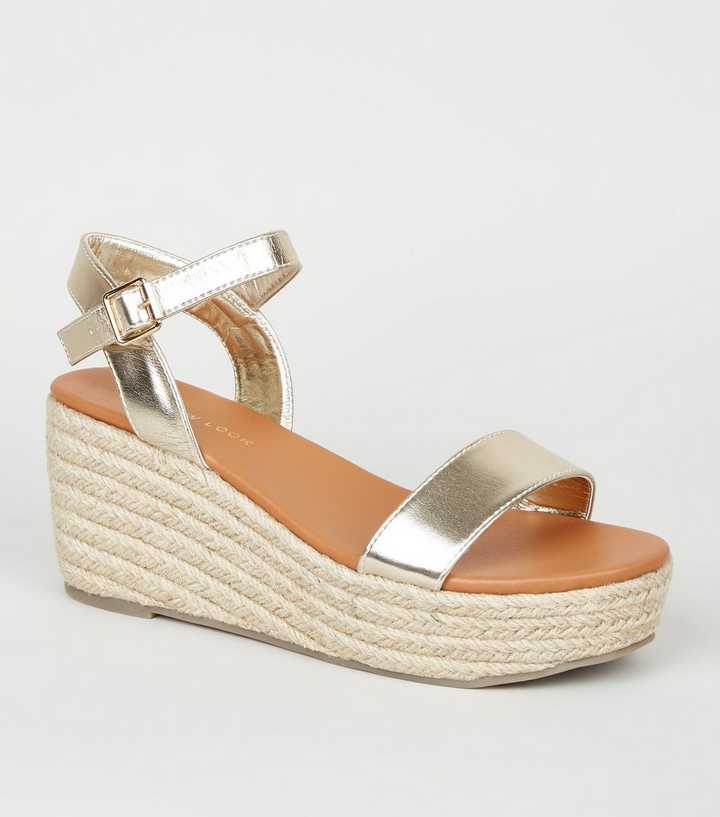 Wide Fit Gold Leather-Look Sandals New Look
