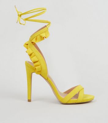 Yellow Suedette Frill Ankle Tie 