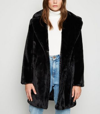 Black Faux Fur Longline Coat