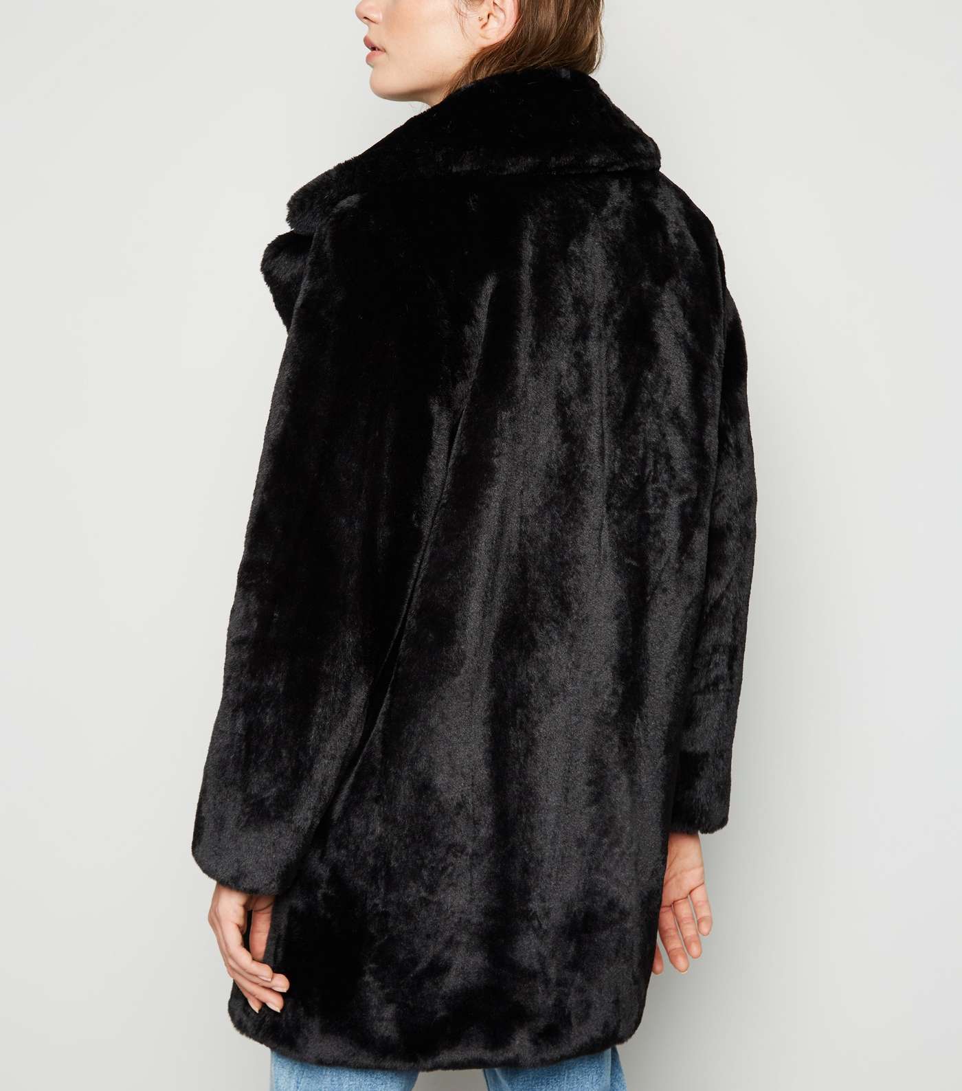 Black Faux Fur Longline Coat Image 3