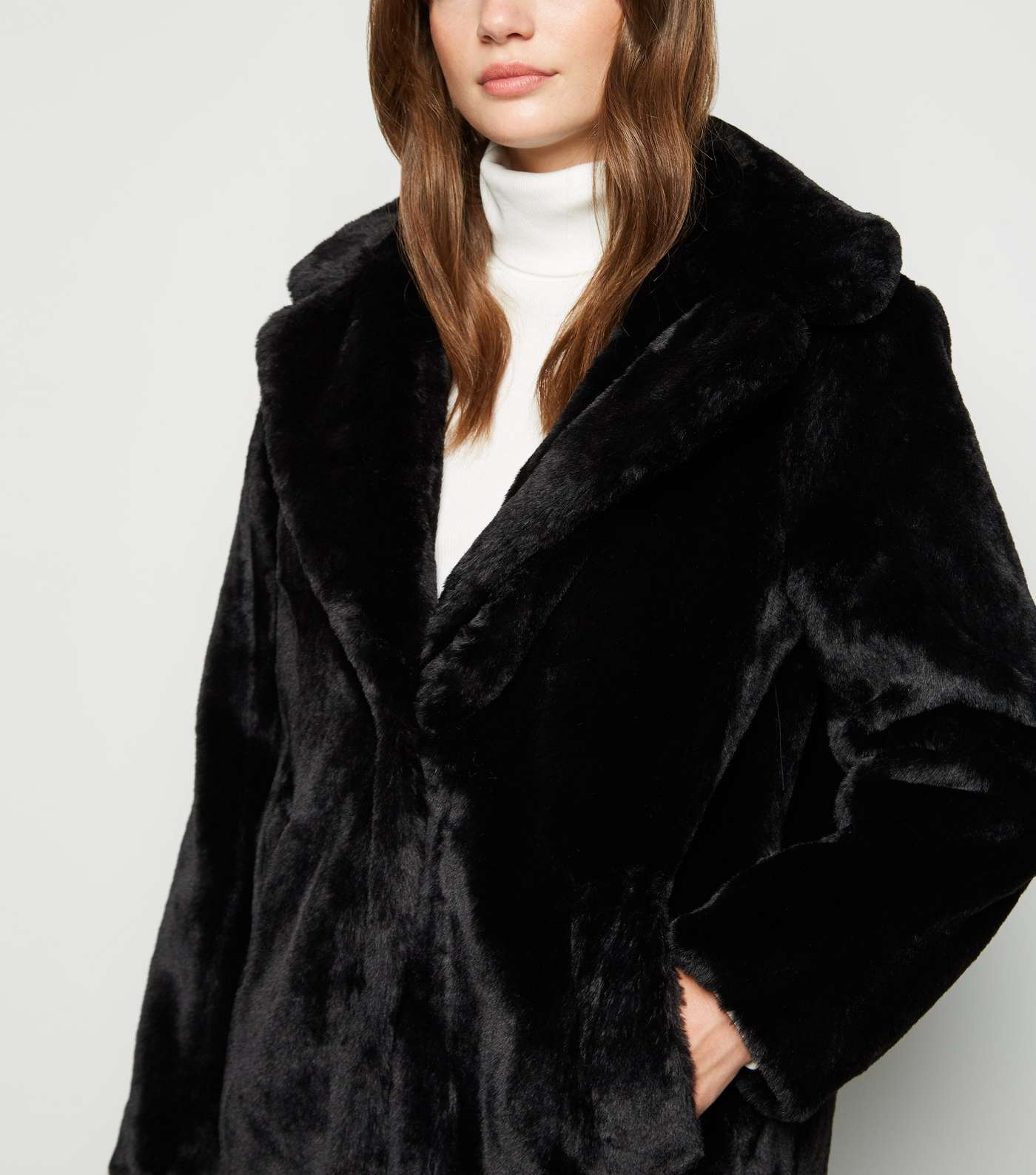 Black Faux Fur Longline Coat Image 5