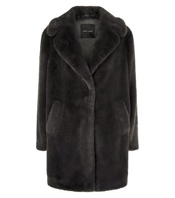 Black faux fur outlet longline coat new look