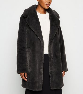 Dark grey faux store fur longline coat