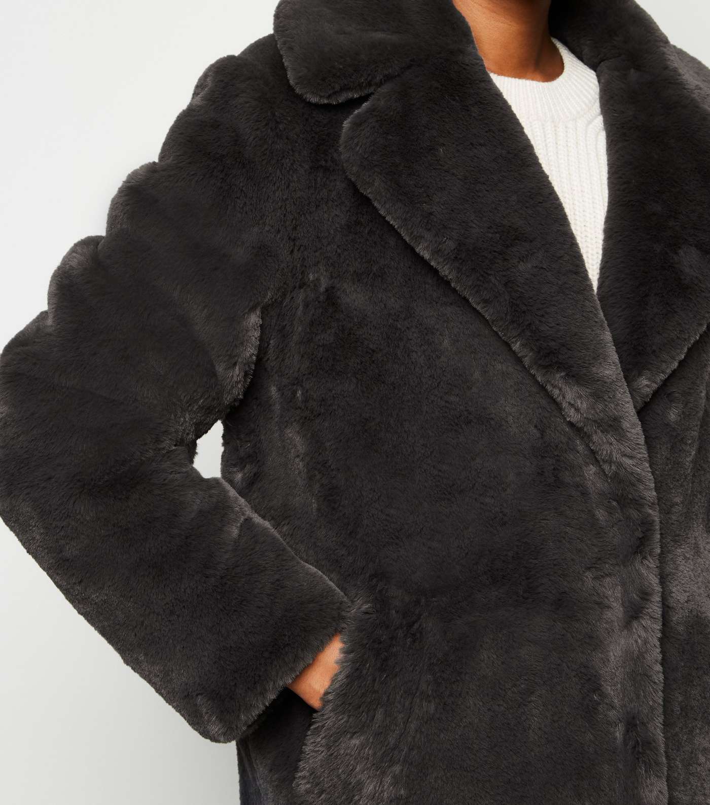 Dark Grey Faux Fur Longline Coat Image 3