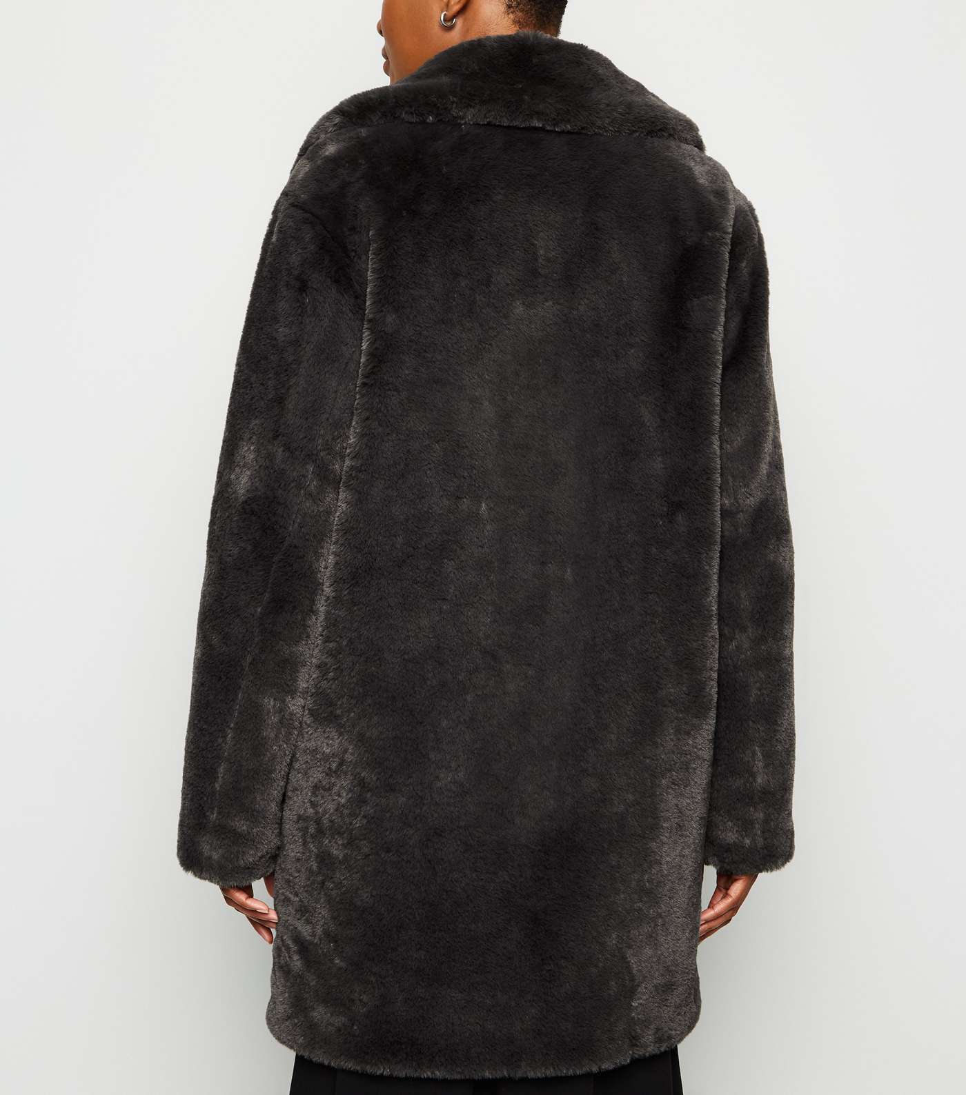 Dark Grey Faux Fur Longline Coat Image 5
