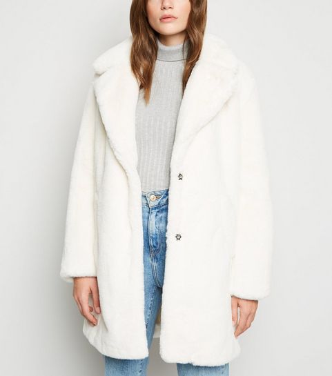 White Faux Fur Longline Coat