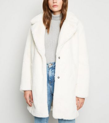 White Faux Fur Longline Coat | New Look