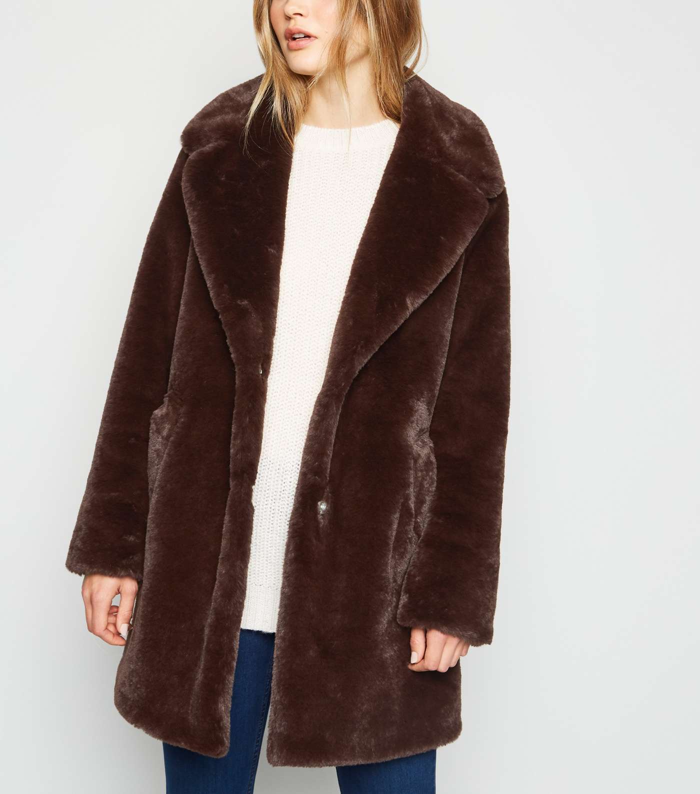 Dark Brown Faux Fur Longline Coat