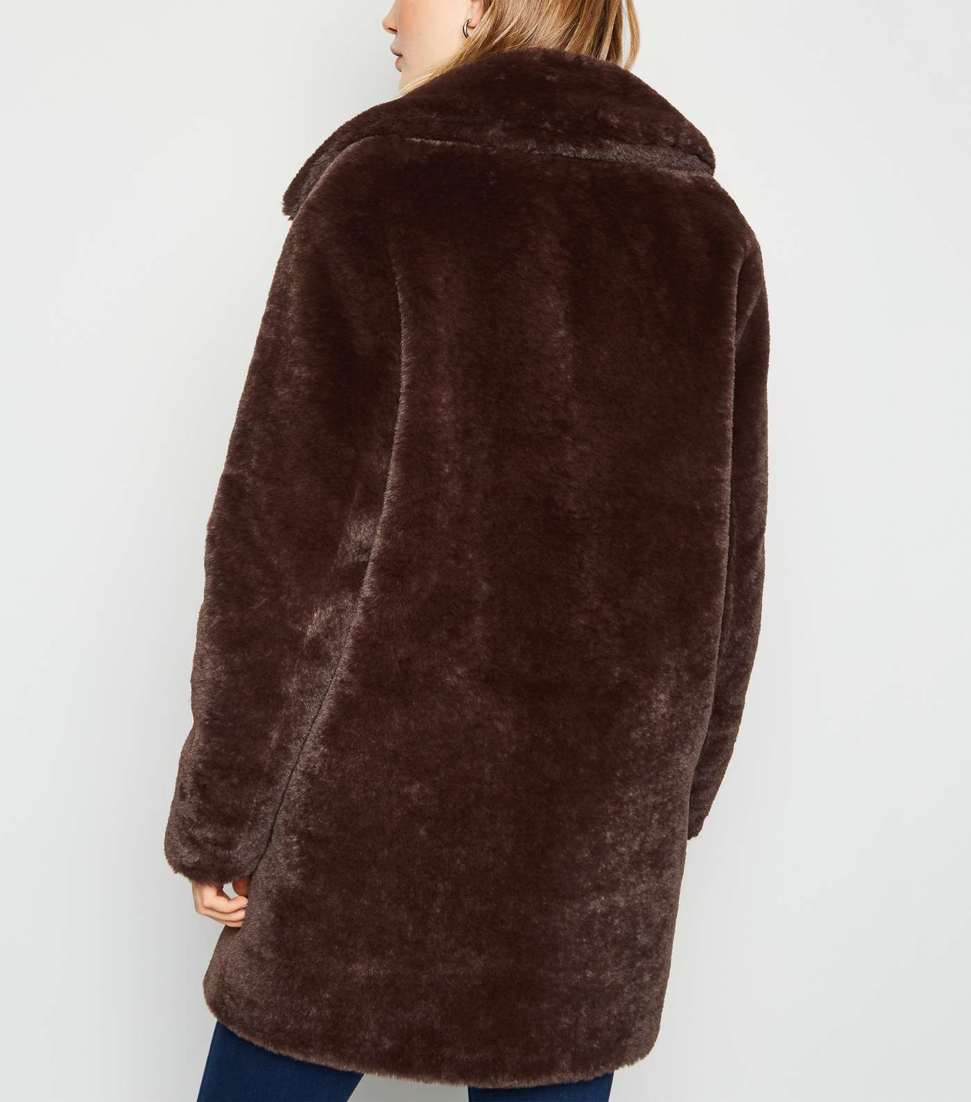 Dark Brown Faux Fur Longline Coat Image 3