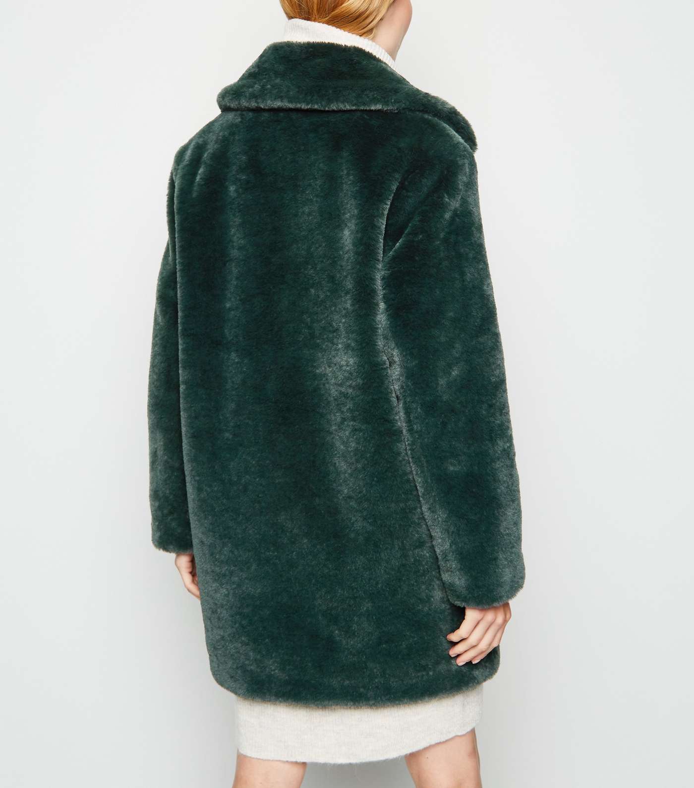 Dark Green Faux Fur Longline Coat Image 2