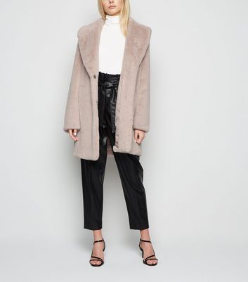 Pale Pink Faux Fur Longline Coat | New Look
