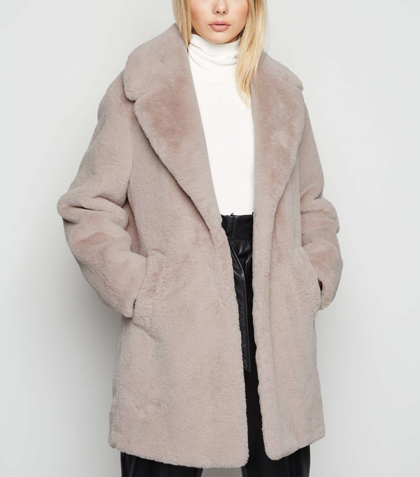 Pale Pink Faux Fur Longline Coat Image 2