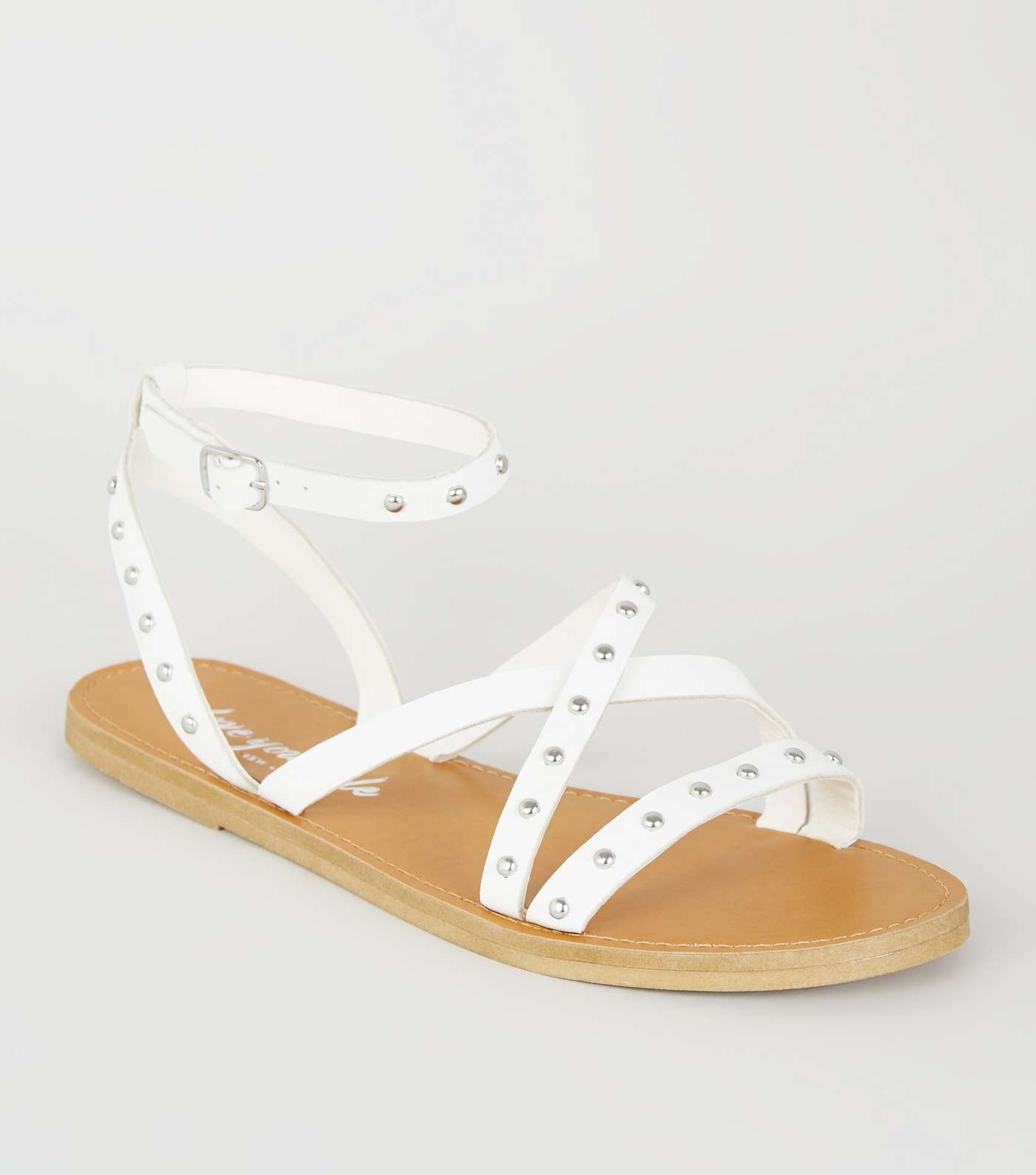 White Leather-Look Studded Gladiator Sandals
