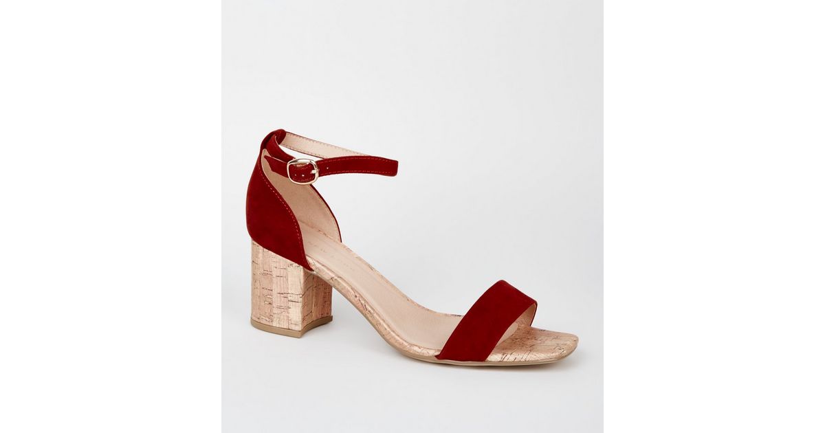 Wide Fit Rust Cork Block Heel Sandals New Look