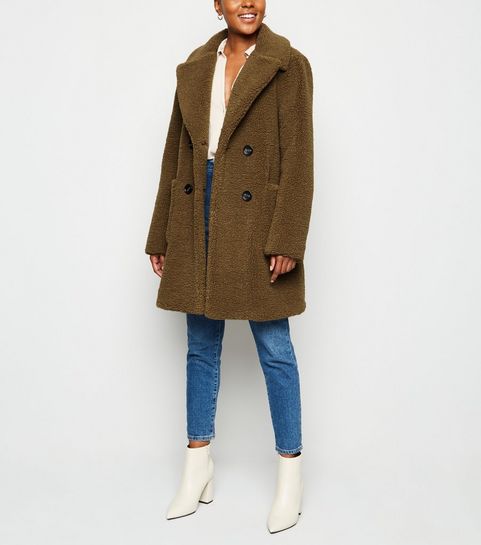 Rust Double Breasted Longline Teddy Coat