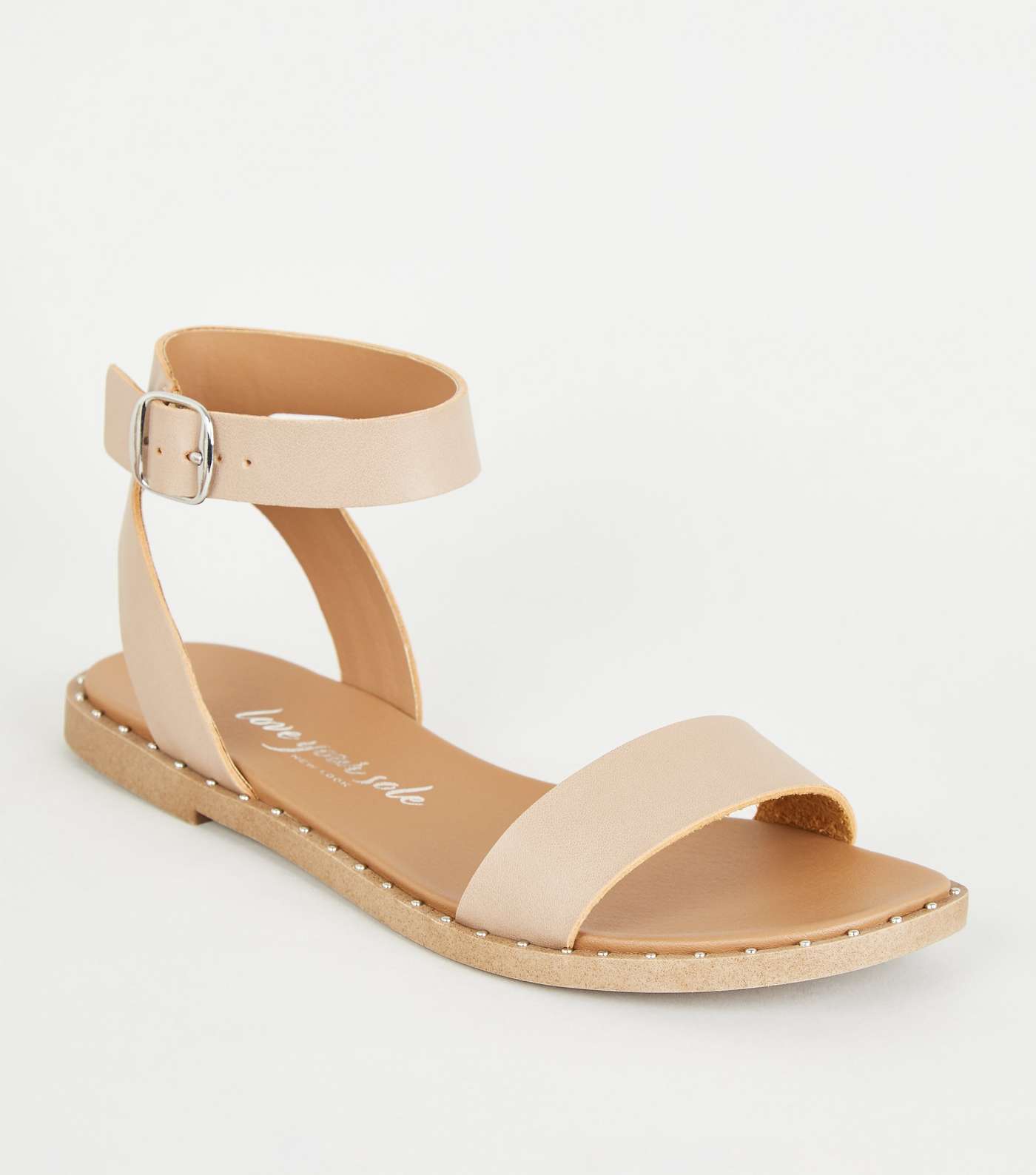 Nude Leather-Look Studded Sole Footbed Sandals