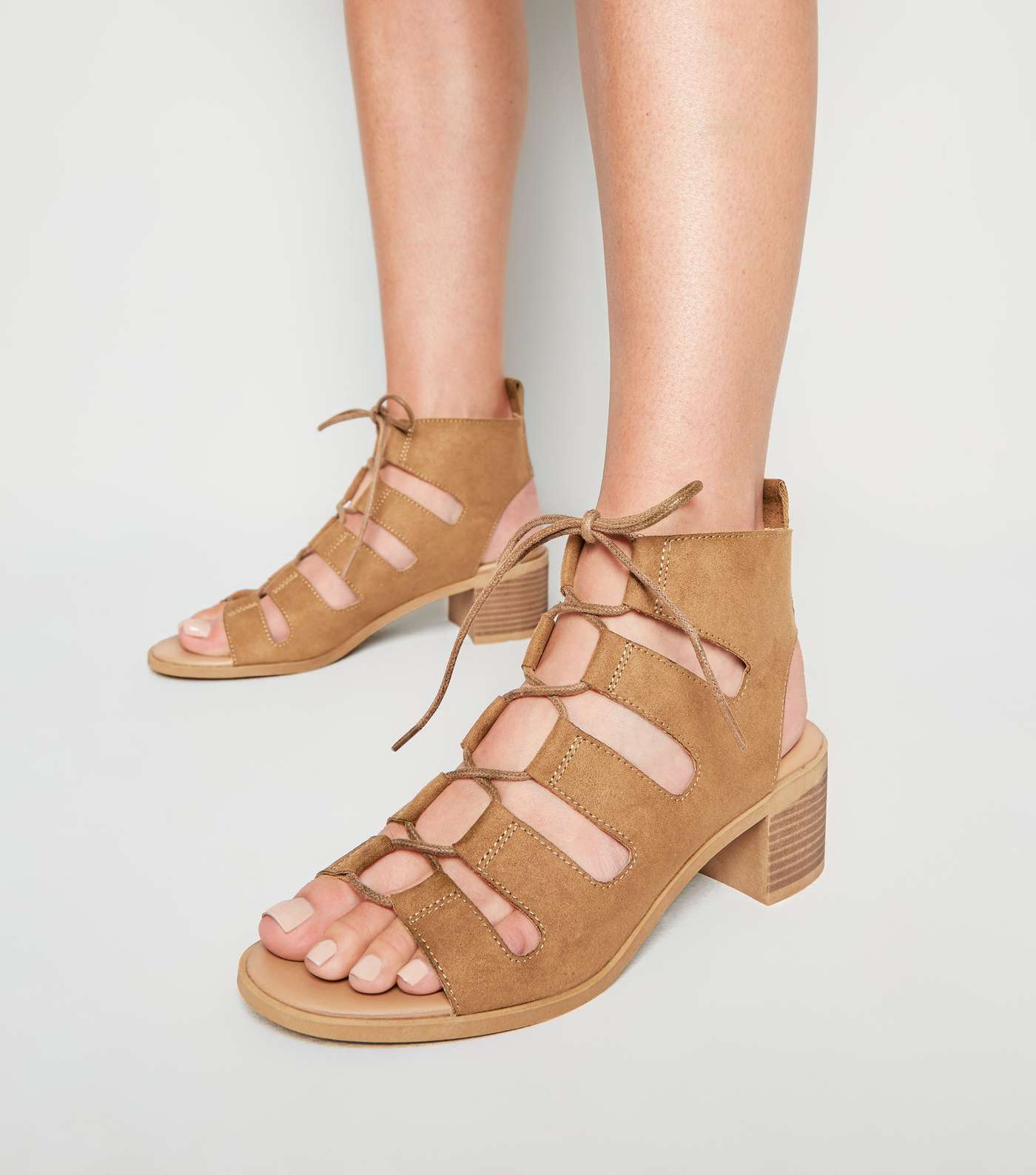 Tan Ghillie Lace Up Low Heel Sandals Image 2