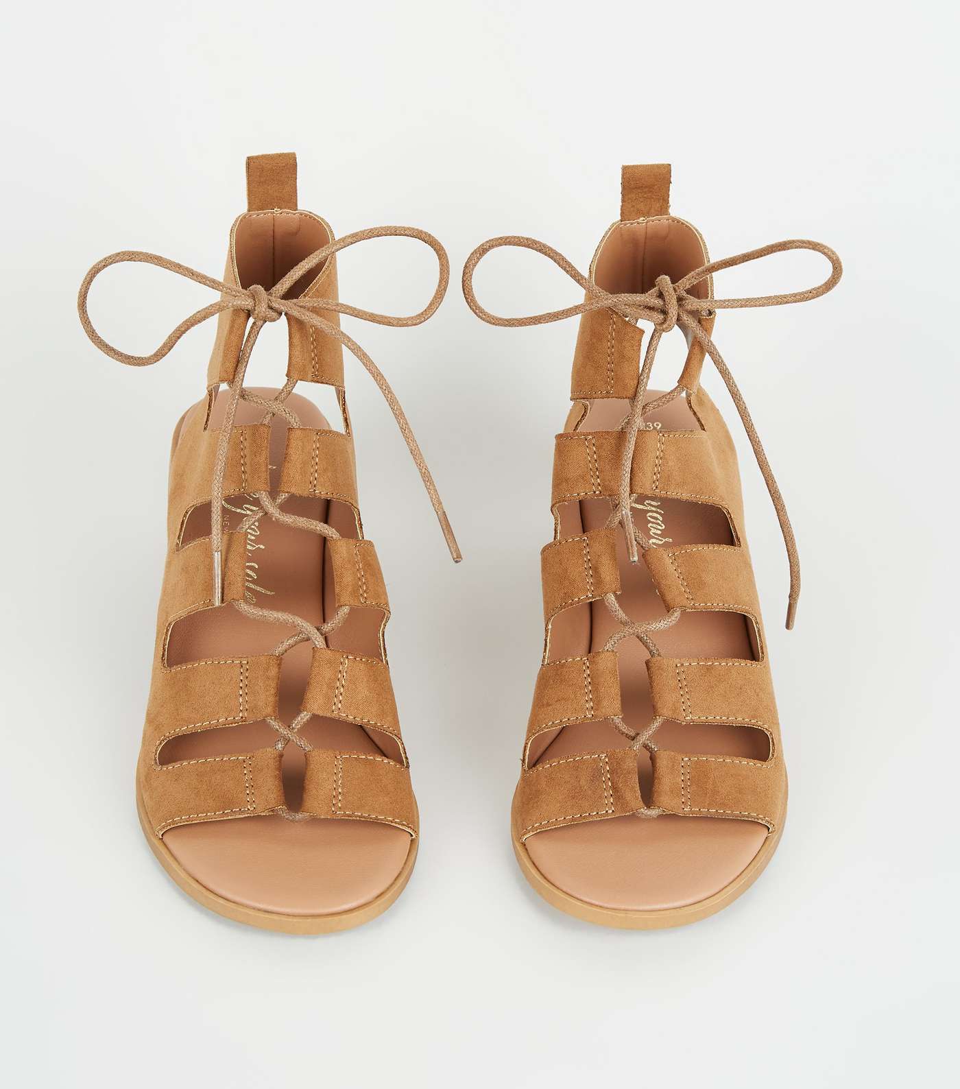 Tan Ghillie Lace Up Low Heel Sandals Image 4