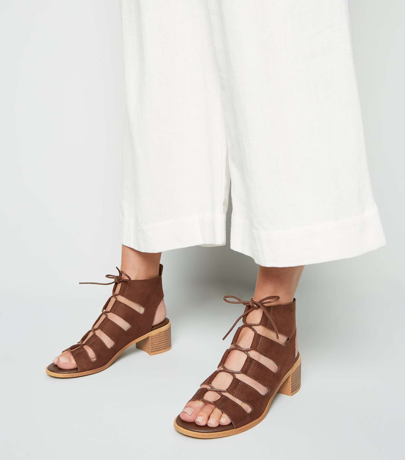 Brown Ghillie Lace Up Low Heel Sandals Image 2