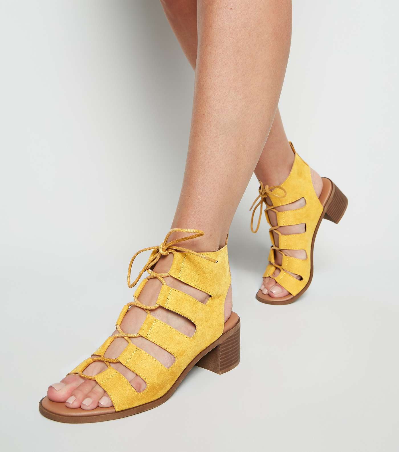 Mustard Ghillie Lace Up Low Heel Sandals Image 2