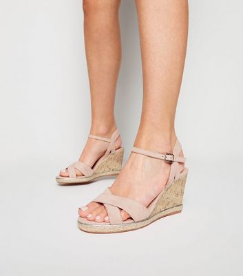 nude wide fit wedges