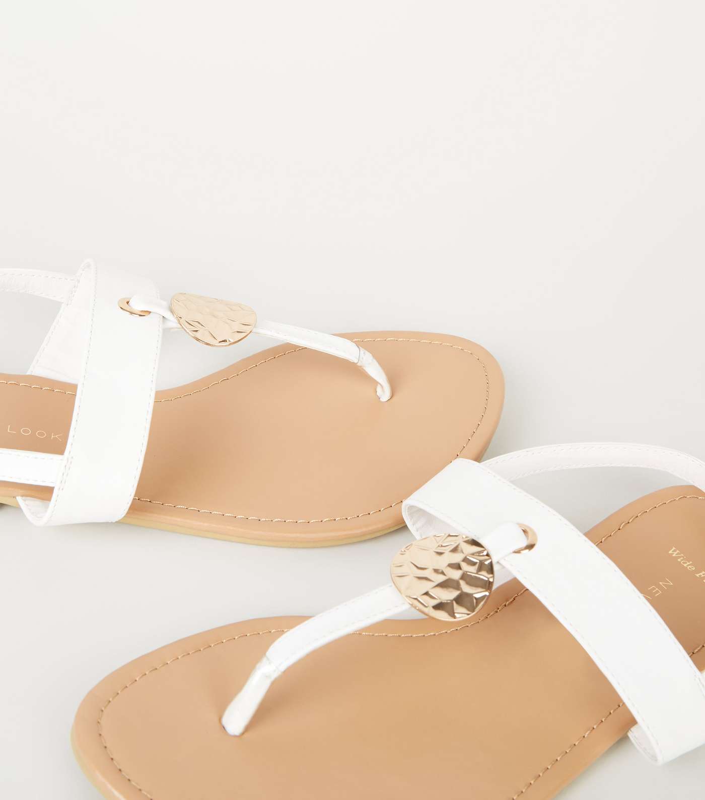 Wide Fit White Hammered Disc Sandals Image 4