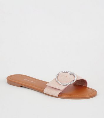 nude leather sliders