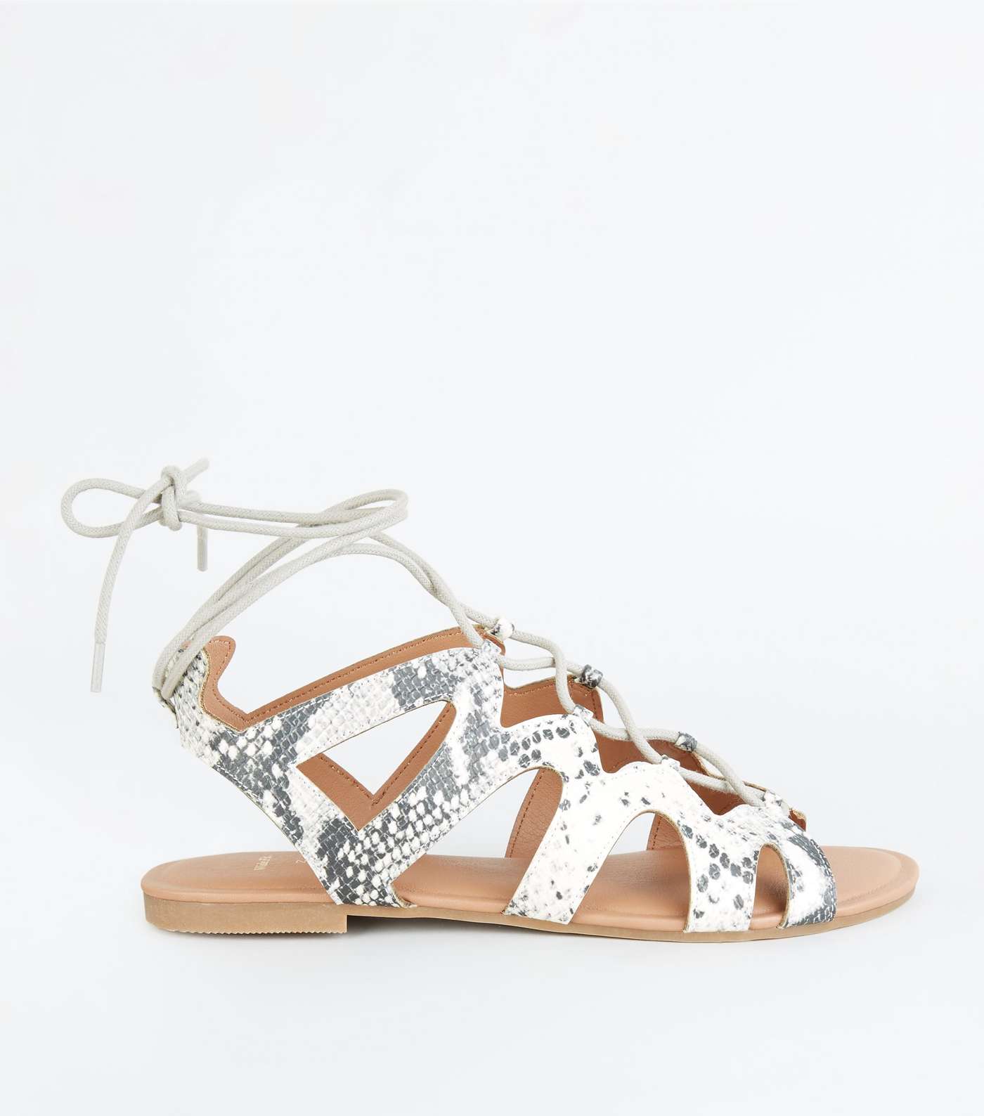 Wide Fit Stone Faux Snake Ghillie Sandals