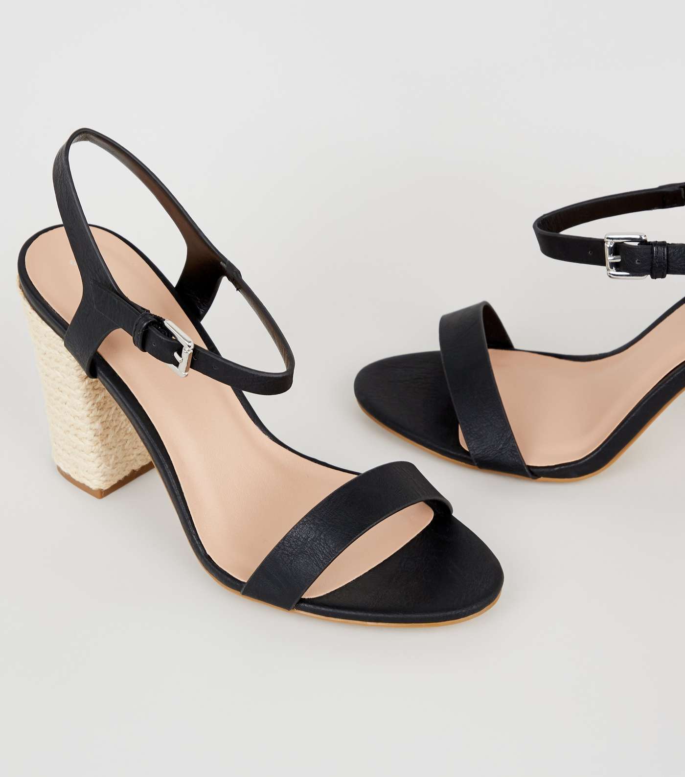 Black Leather-Look Block Heel Sandals Image 4