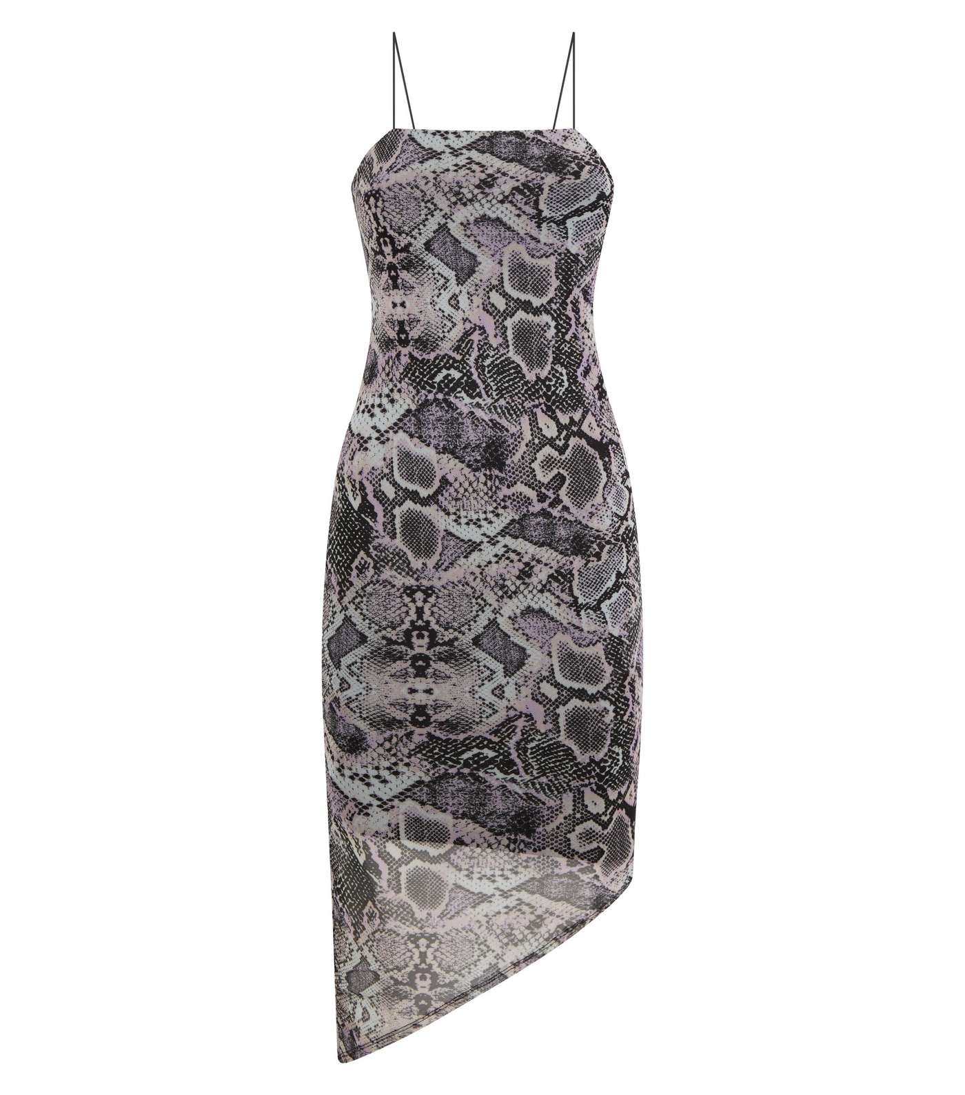 Light Grey Snake Print Strappy Mesh Dress  Image 4