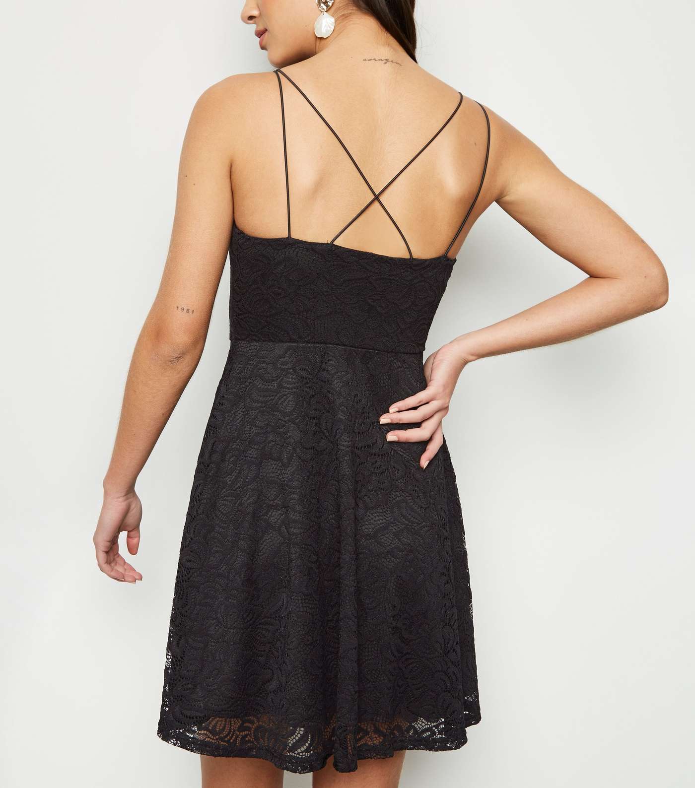 Black Lace Notch Neck Skater Dress Image 3