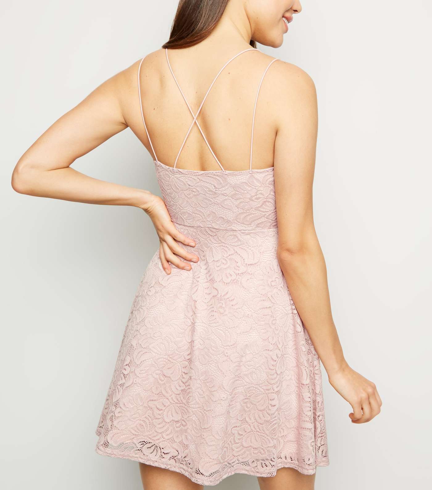 Pink Lace Notch Neckline Skater Dress Image 3