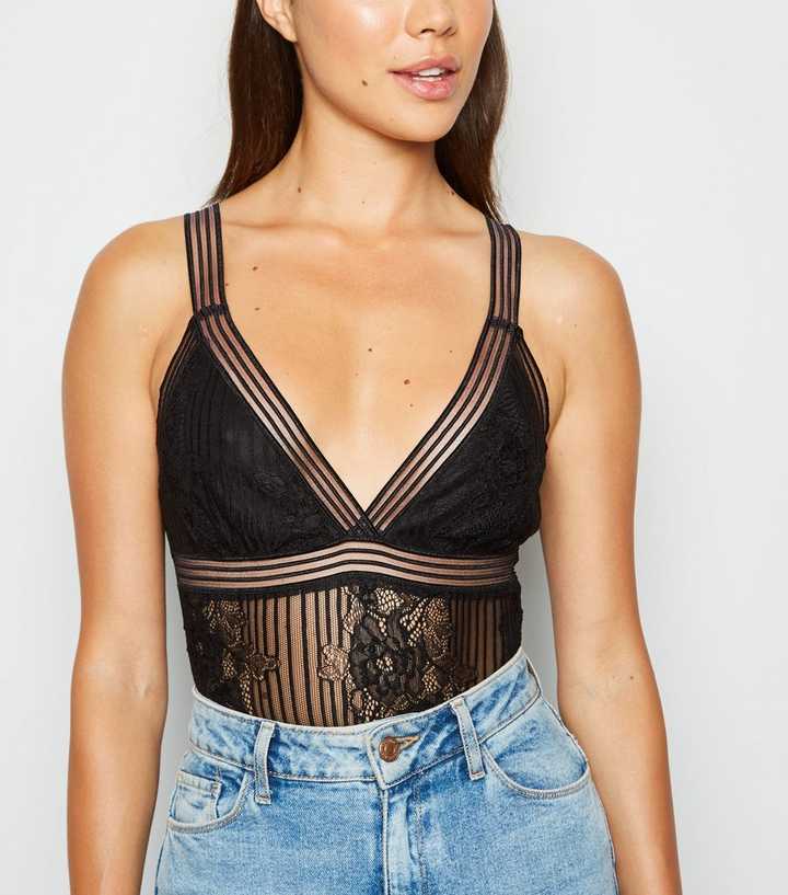 Black Lace Strappy Bodysuit | New Look