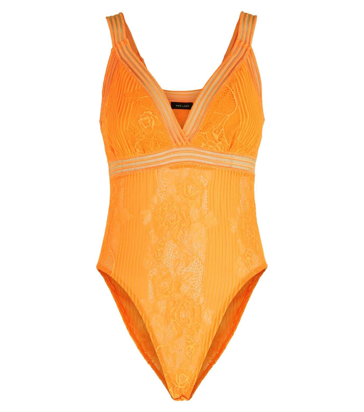 Bright Orange Lace Strappy Bodysuit  Image 4
