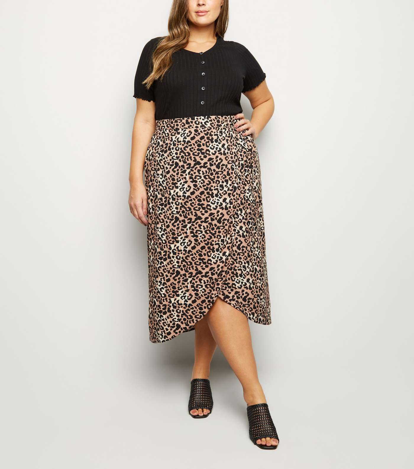 Curves Brown Leopard Print Wrap Midi Skirt