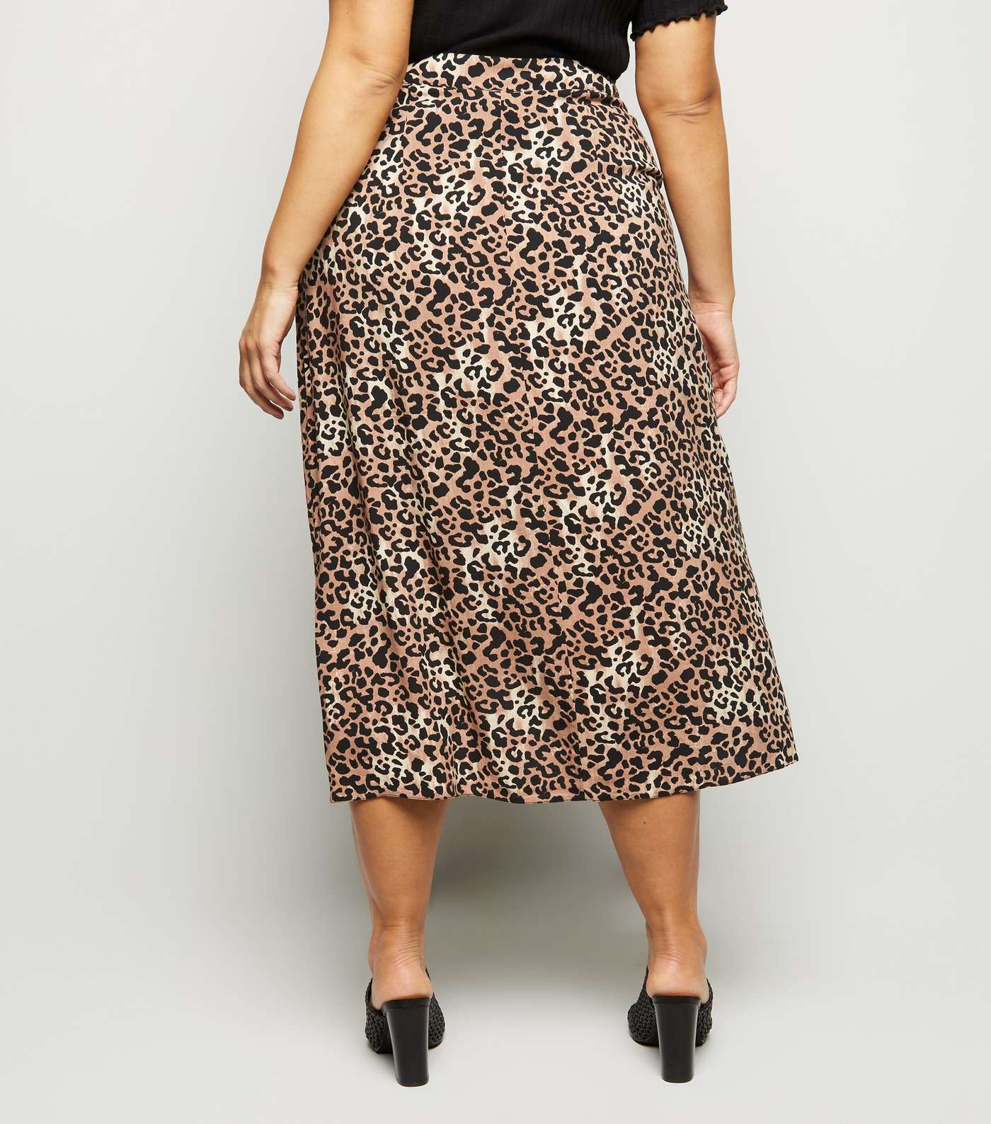 Curves Brown Leopard Print Wrap Midi Skirt Image 3