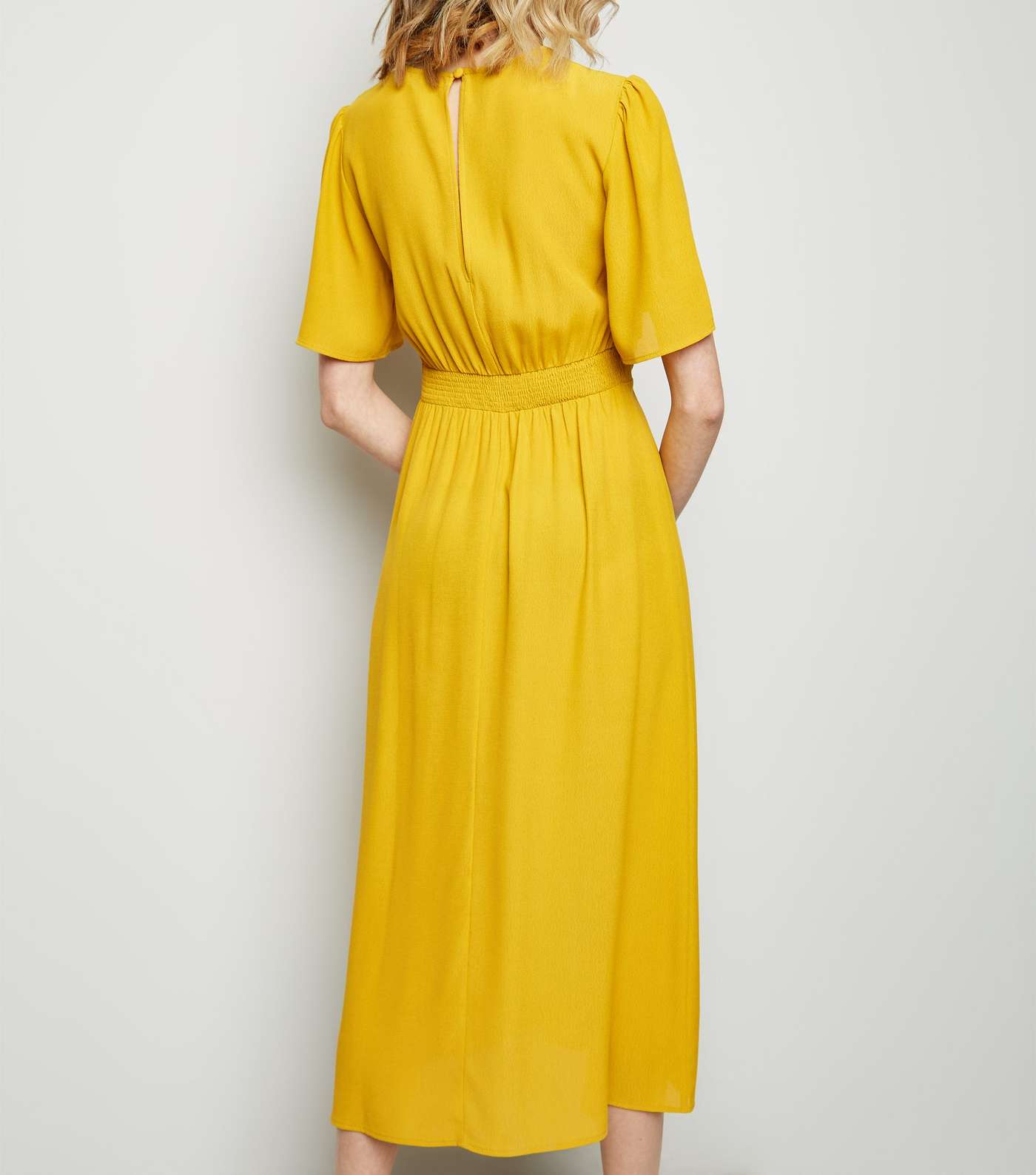 Mustard Side Split Short Sleeve Midi Dress Image 5