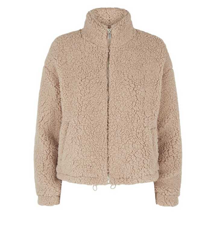 High Neck Teddy Jacket Beige