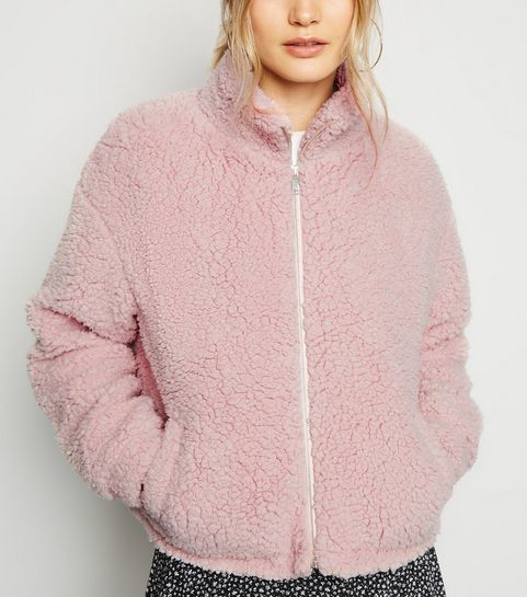 Pale Pink High Neck Teddy Jacket 