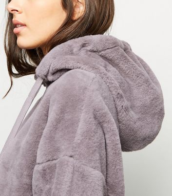 grey fur hoodie