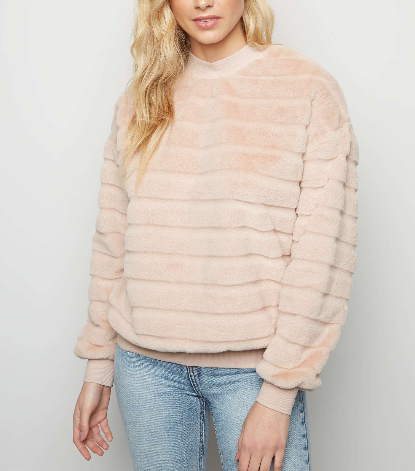 Pale Pink Pelted Faux Fur Sweatshirt
