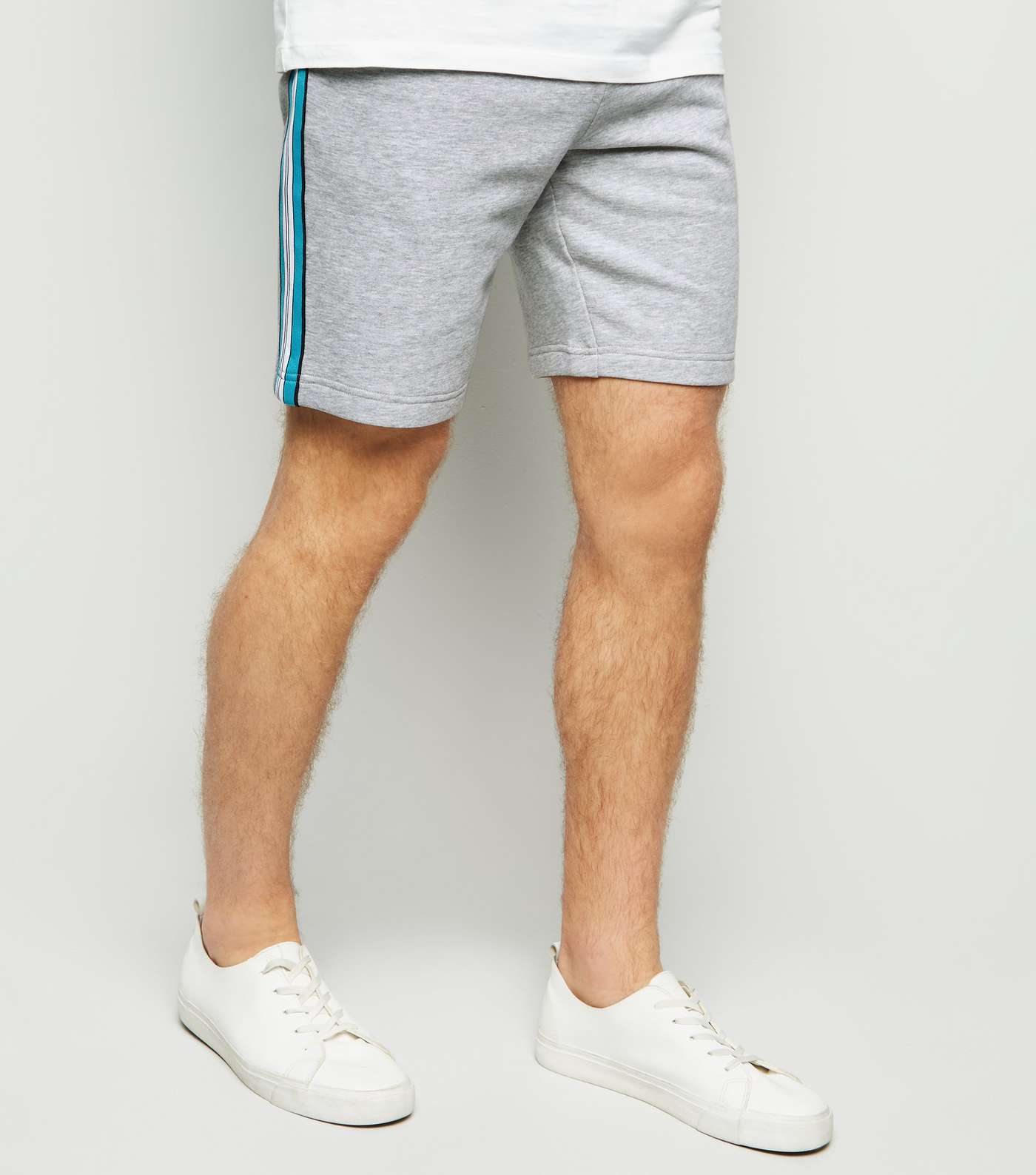 Pale Grey Marl Side Stripe Jersey Shorts