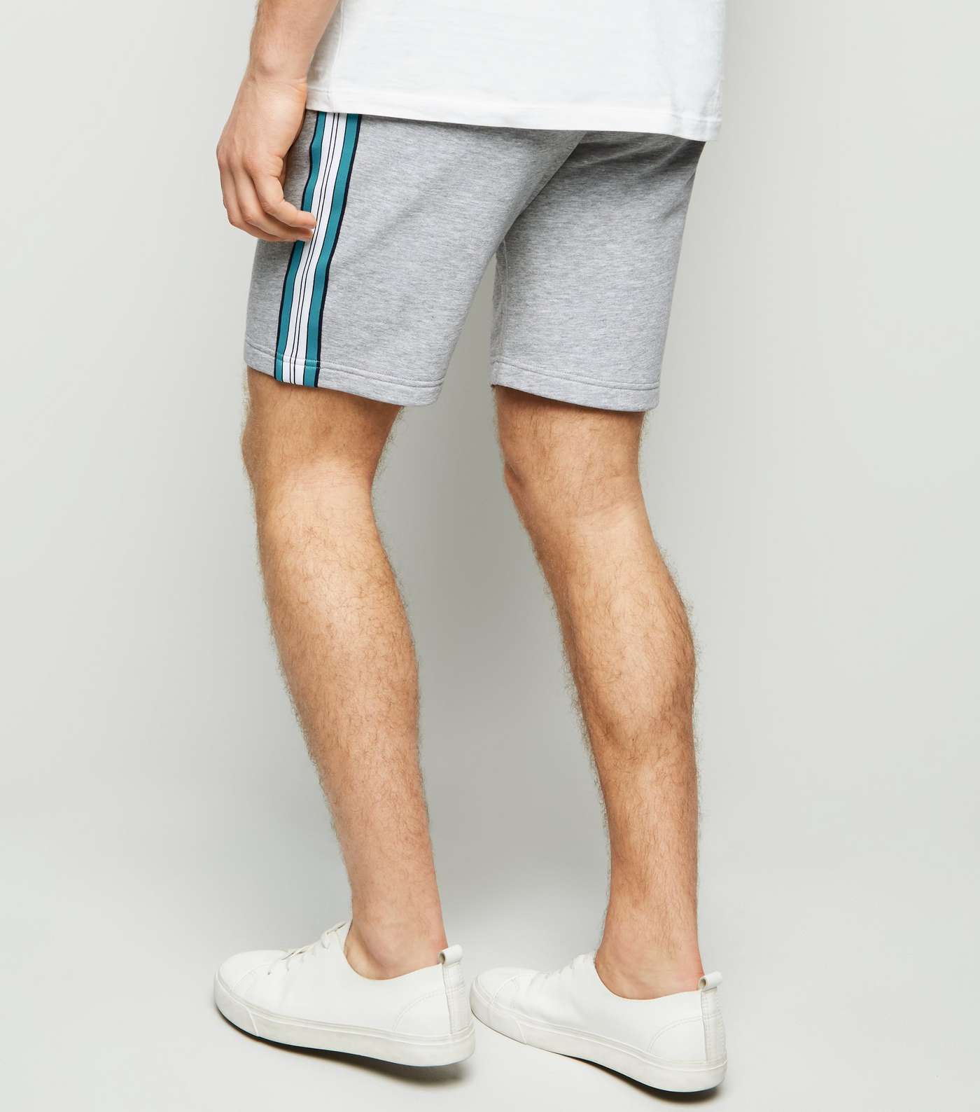 Pale Grey Marl Side Stripe Jersey Shorts Image 3