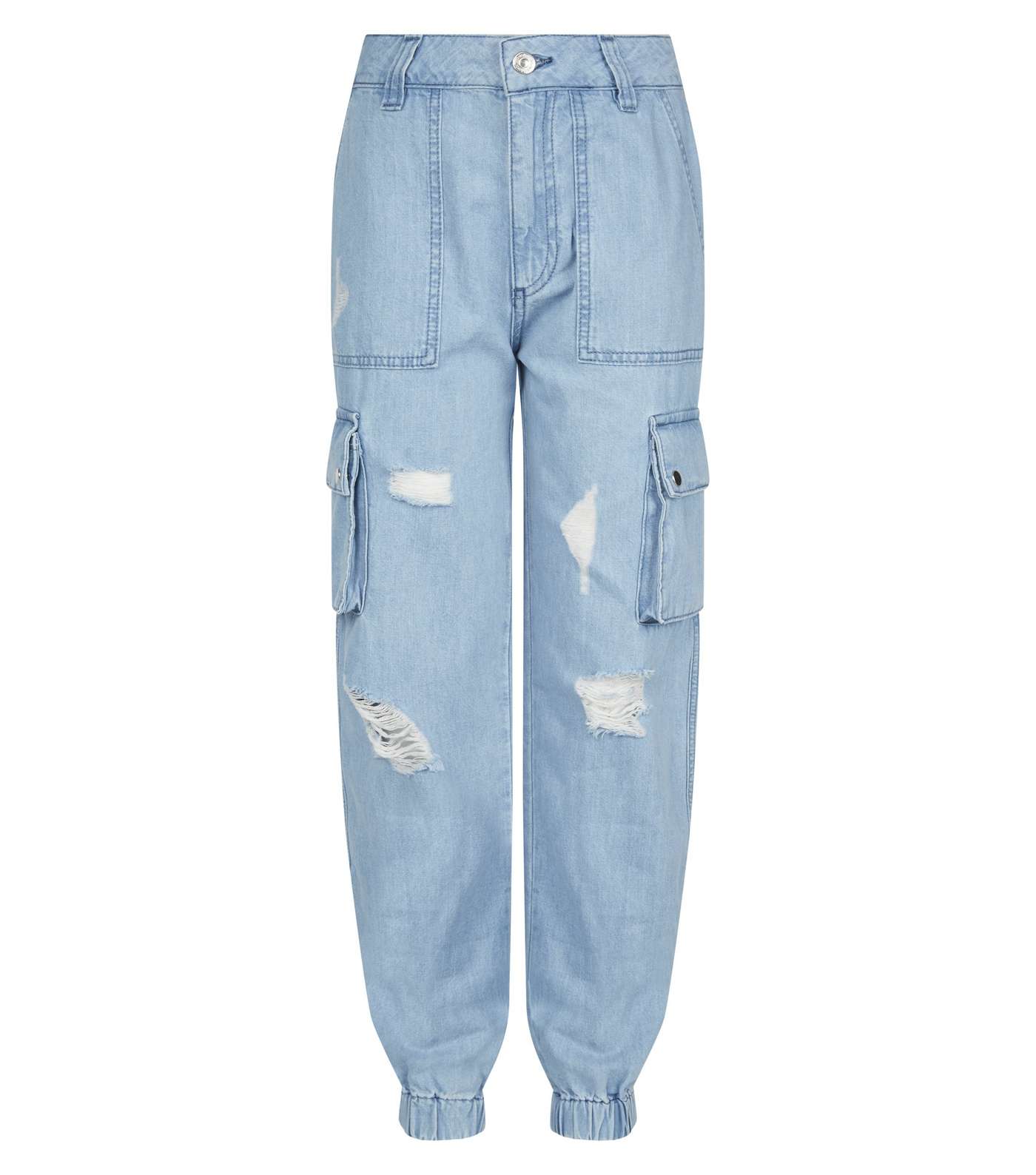 Girls Pale Blue Ripped Denim Utility Trousers  Image 4