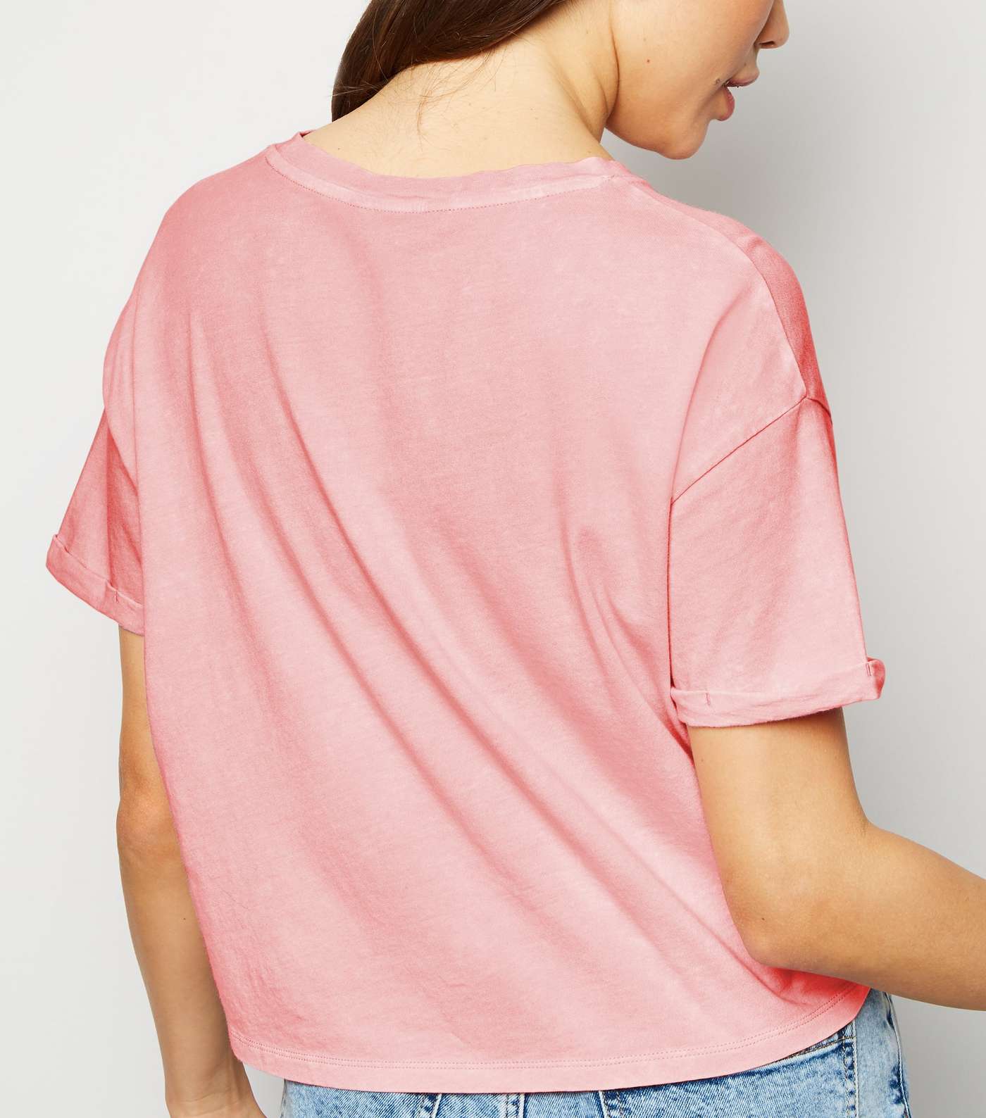 Pink Acid Wash Crop T-Shirt Image 2